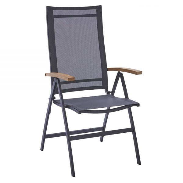 Valencia Hochlehner - Edelstahl grau Sling-Schwarz/Silber/Teakarm