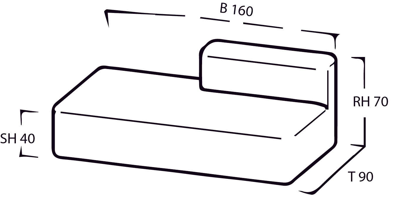 Mare Chaiselongue rechts 160 x 90 cm nature grey
