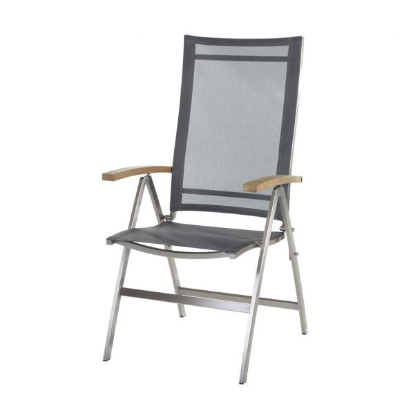 Venedig Hochlehner Edelstahl/Sling-Schwarz/Silber / Teakarm